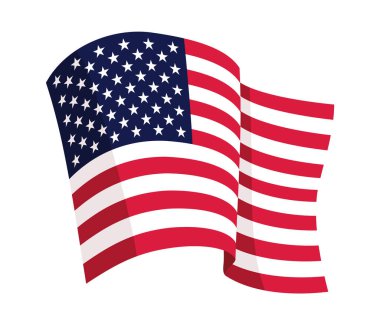 ABD bayrağı sallıyor. Beyaz arka planda izole edilmiş Amerikan ulusal sembolü. Sancak tasarım ögesi.