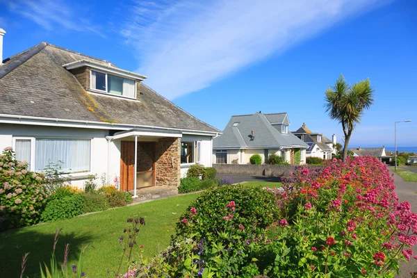 Zonnige huizen in Cornwall, Engeland Stockfoto