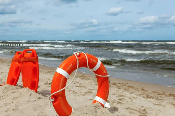 Red Lifeguard Stuck Sand Beach — Foto Stock