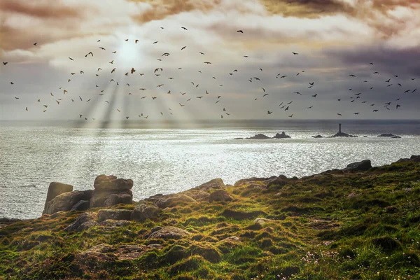 Zonsondergang Land Einde Cornwall — Stockfoto