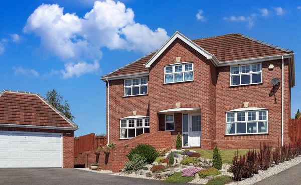 New Detached House Garage Blue Sky Stock Photo