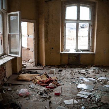 Çok kirlenmiş endüstriyel bir fabrikanın kalıntıları, sanayi serisi.