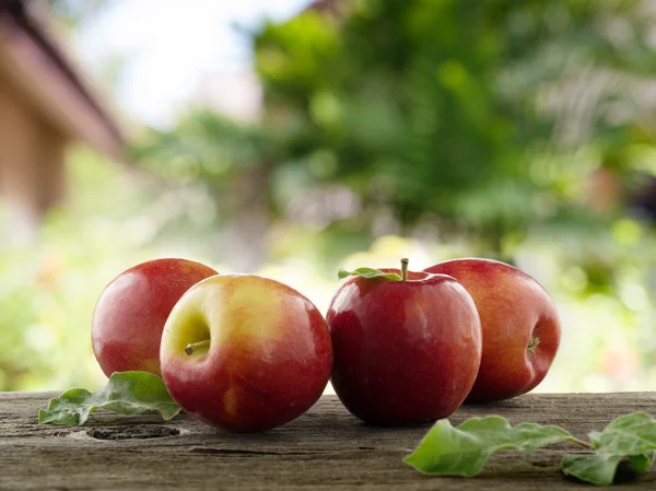 Vista de cerca de las manzanas frescas agradables en el fondo de color — Foto de Stock