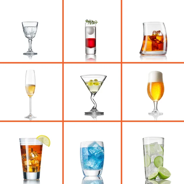 Collection of different style of the glasses on white back — Stock Photo, Image