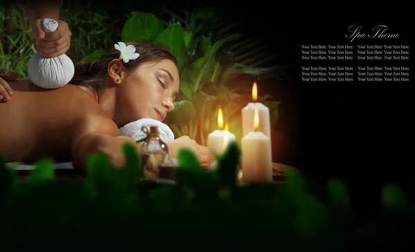 Portrait of young beautiful woman in spa environment. Banner, extra space for your text — Stock Photo, Image