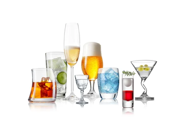 Collection of different style of the glasses on white back — Stock Photo, Image