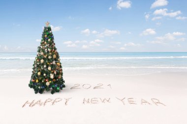 Güzel bir Noel ve yeni yıl temalı tropikal plaj manzarası 