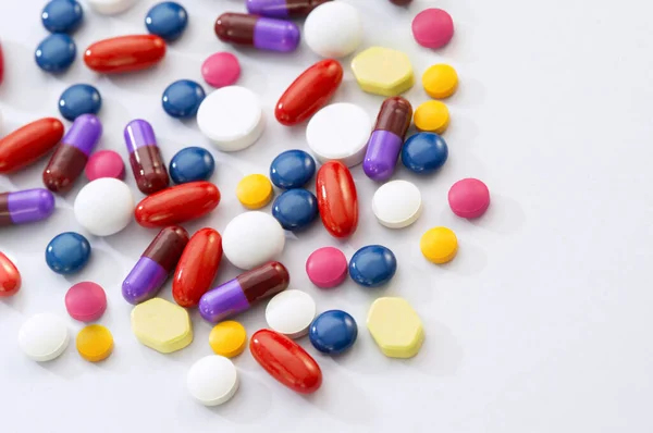 Close View Various Color Pills White Back — Stock Photo, Image