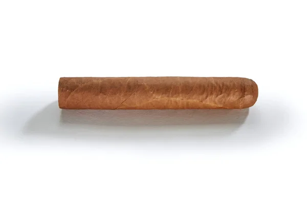 Vue Rapprochée Joli Cigare Cubain Robusto Sur Fond Blanc — Photo