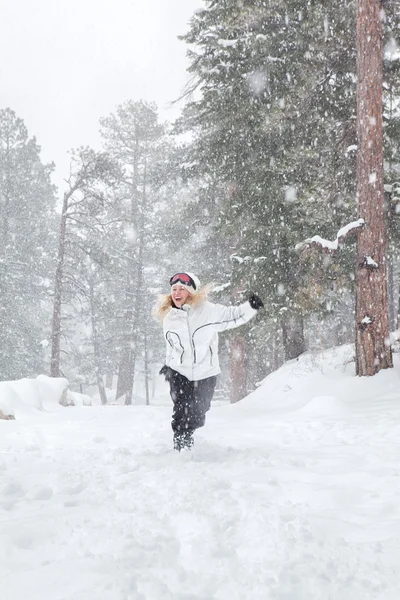 Portret van jonge mooie vrouw op winter buiten achtergrond portret van jonge mooie vrouw op winter buiten achtergrond — Stockfoto