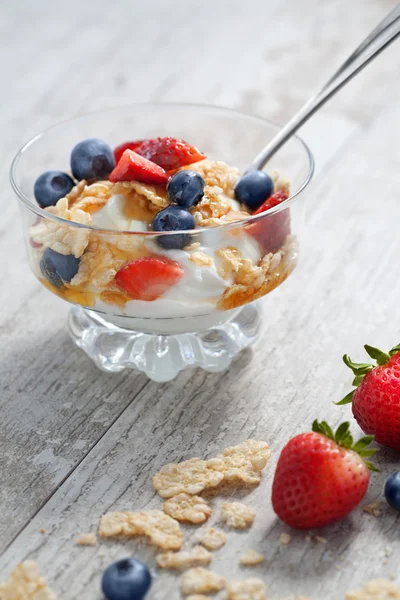 Vista de cerca de parfait delicioso fresco agradable en el color de nuevo — Foto de Stock