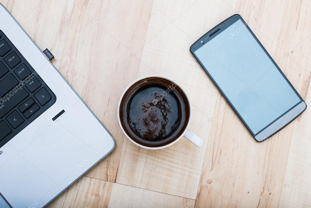 coffee, smartphone and laptop