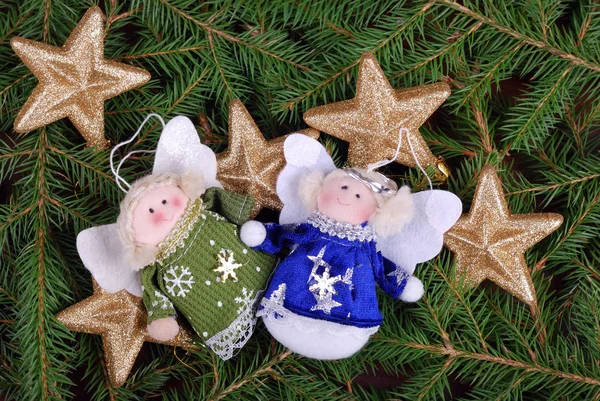 Boże Narodzenie dekoracje na tle gałęzie jodły — Zdjęcie stockowe