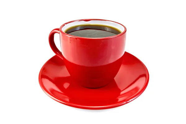 Café en taza roja con platillo — Foto de Stock