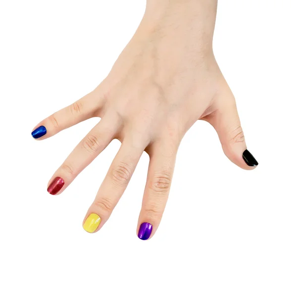 Fingers of female hands with colored lacquer — Stock Photo, Image