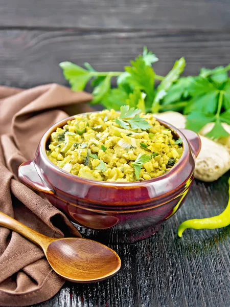 Indian National Dish Kichari Made Mung Bean Rice Celery Spinach — Stock Photo, Image