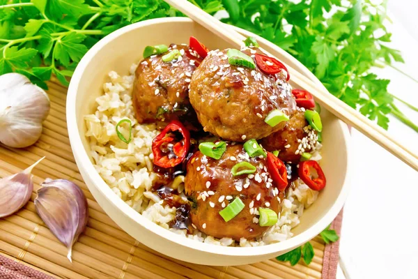 Spicy Korean Meatballs Sauce Starch Soy Sauce Vinegar Apricot Jam — Stock Photo, Image