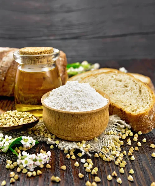 Farina Grano Saraceno Cereali Verdi Ciotola Licenziamento Semole Grano Saraceno — Foto Stock