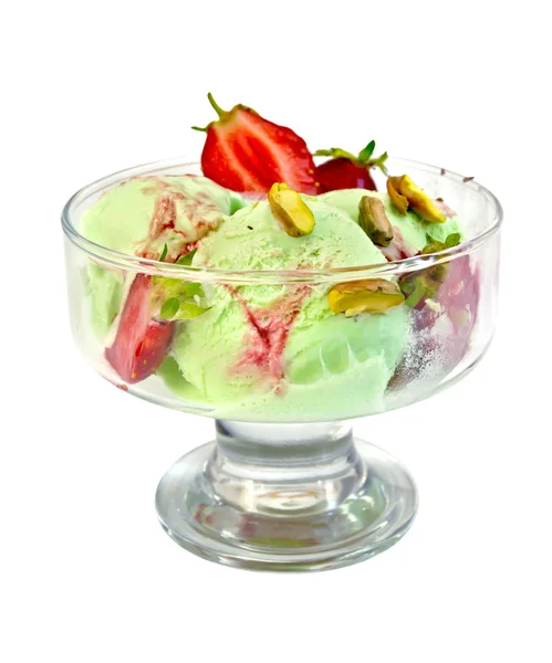 Ice cream strawberry-pistachio in glass goblet — Stock Photo, Image