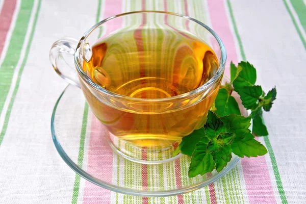 Tea with mint in cup on napkin — Stock Photo, Image