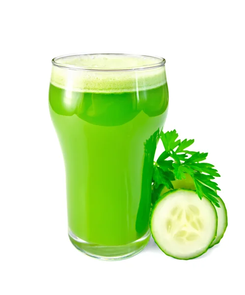 Juice cucumber in glass with cucumber and parsley — Stock Photo, Image