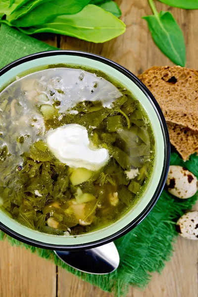 Soup green of sorrel and spinach on board — Stock Photo, Image