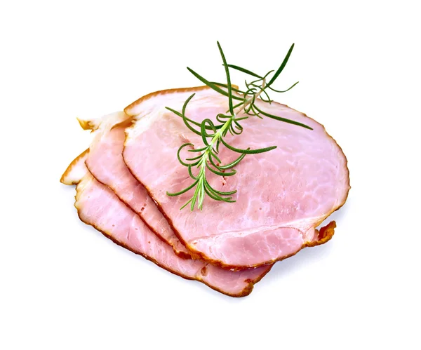 Ham smoked slices with rosemary — Stock Photo, Image