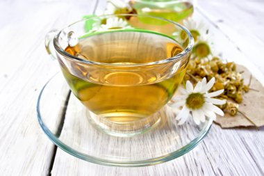 Işığı kartı bardakta çay papatya