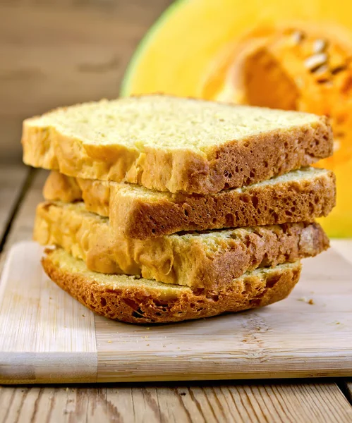 Bread pumpkin homemade slices on board — Stock Photo, Image