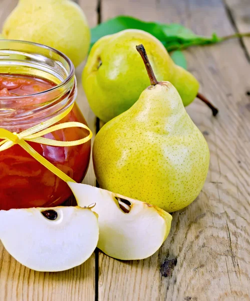 Jam pear on wooden board — Stock Photo, Image