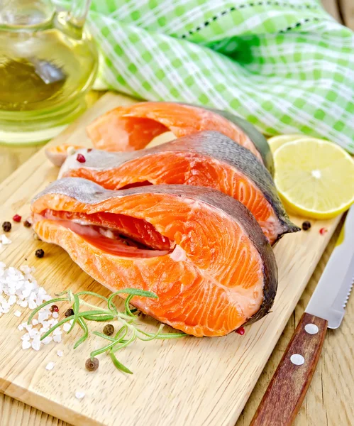 Trout on board with knife and napkin — Stock Photo, Image