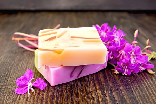 Soap with fireweed on board — Stock Photo, Image