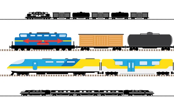 Comboios de passageiros e de transporte — Vetor de Stock