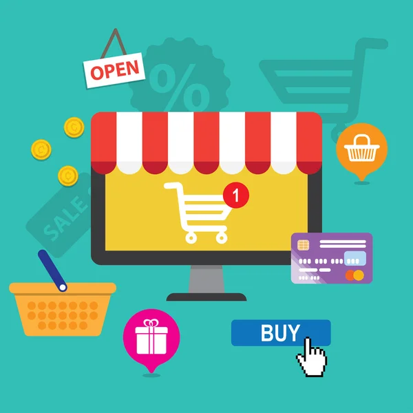 Conceitos compras on-line e e-commerce — Vetor de Stock