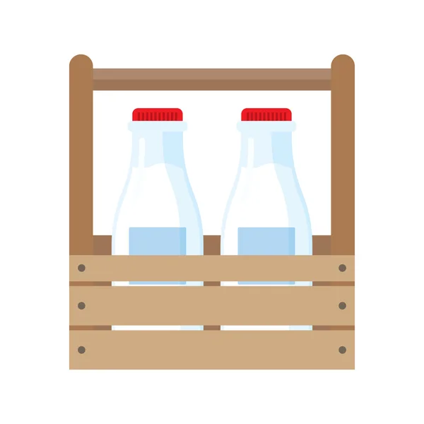 Ahşap kutu şişelerde süt — Stok Vektör