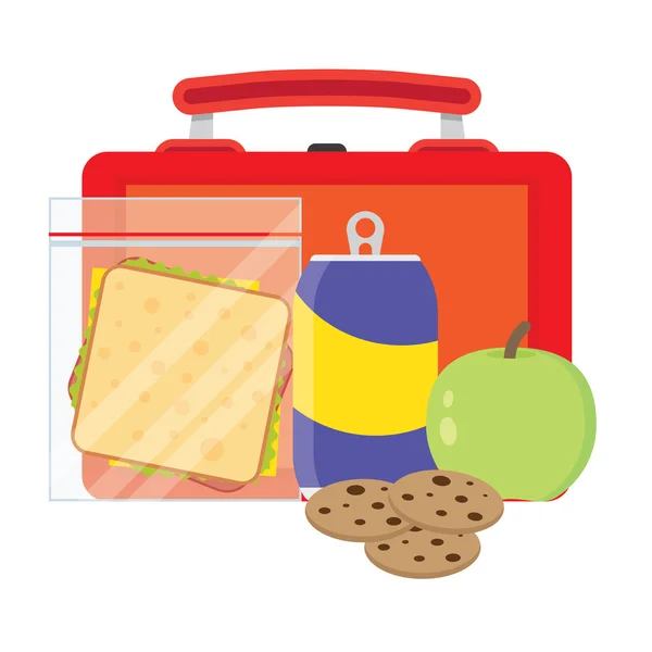 Lunchbox avec déjeuner scolaire — Image vectorielle