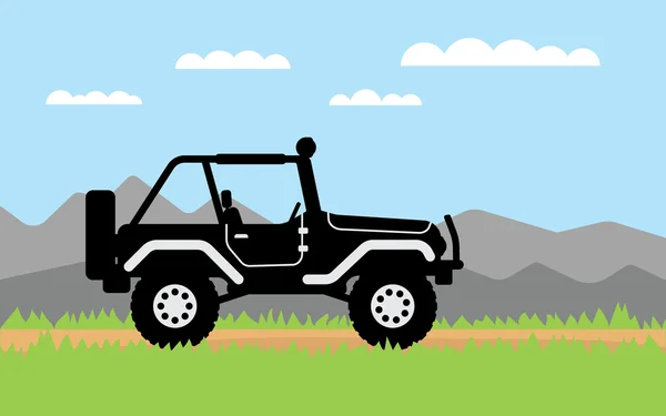 Paseos en SUV, fondo de montañas . — Vector de stock