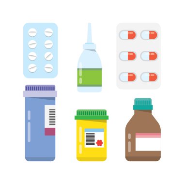 Düz ayarlamak hap kapsül simgeler vektör