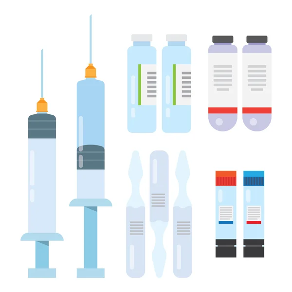 Ampollas y jeringa con medicamento — Vector de stock