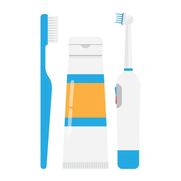 牙齿刷牙膏和电动牙刷 — 图库矢量图片