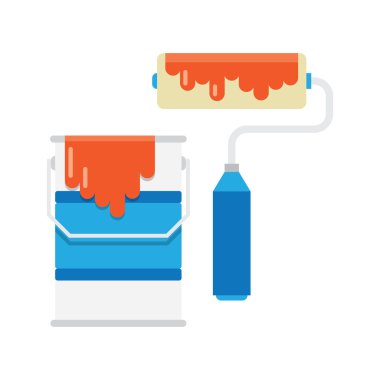 kırmızı boya ve resim için silindir kova