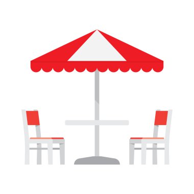 Masa sandalye ve şemsiye ile.