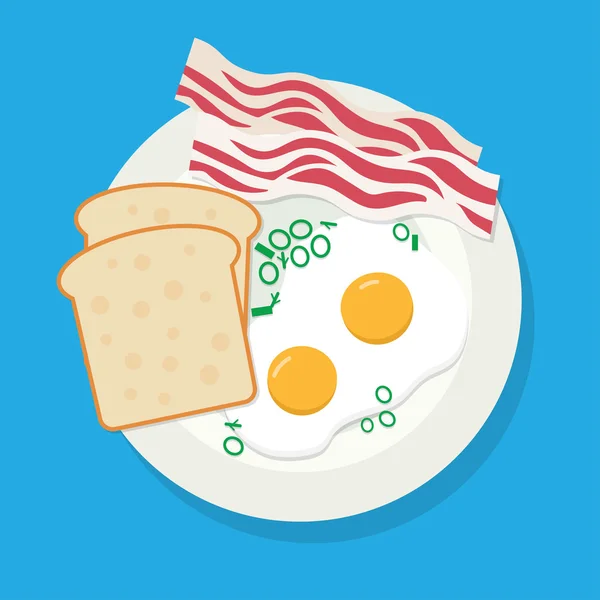 Deliziosa colazione di uova fritte, pancetta su piatto bianco — Vettoriale Stock