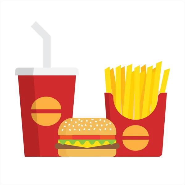 Batatas fritas, hambúrguer e refrigerante — Vetor de Stock