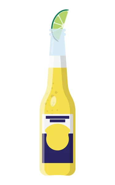 Cerveza bouteille de bière avec coin de chaux — Image vectorielle