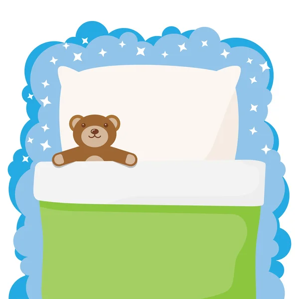 Kinderen bed met een favoriete speeltje teddy beer — Stockvector