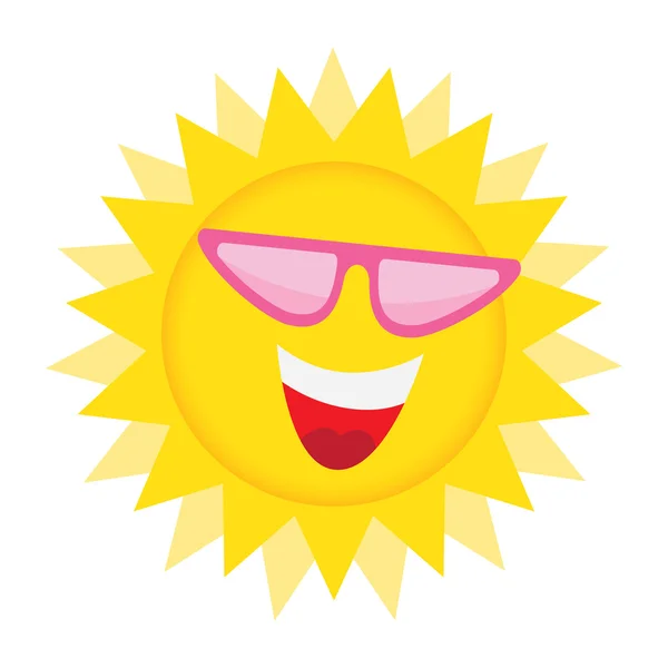 Cara de sol con gafas de sol y sonrisa feliz . — Vector de stock