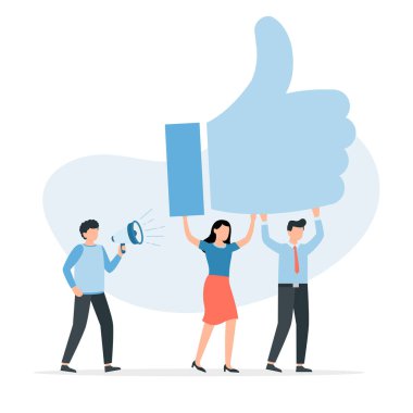 Müşteriler beğeniyor. İnsanlar değerlendirme ve geri bildirim veriyor. İyi müvekkil pozitif görüş konsepti. Vektör illüstrasyonu