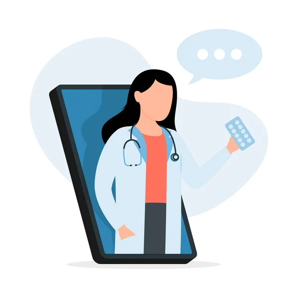 Femme Médecin Sur Écran Téléphone Maison Sécurité Concept Quarantaine Services — Image vectorielle