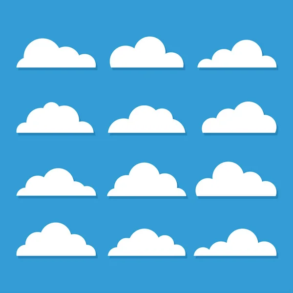 Colección Nubes Simples Siluetas Nubes Estilizadas Con Sombra Conjunto Iconos — Vector de stock